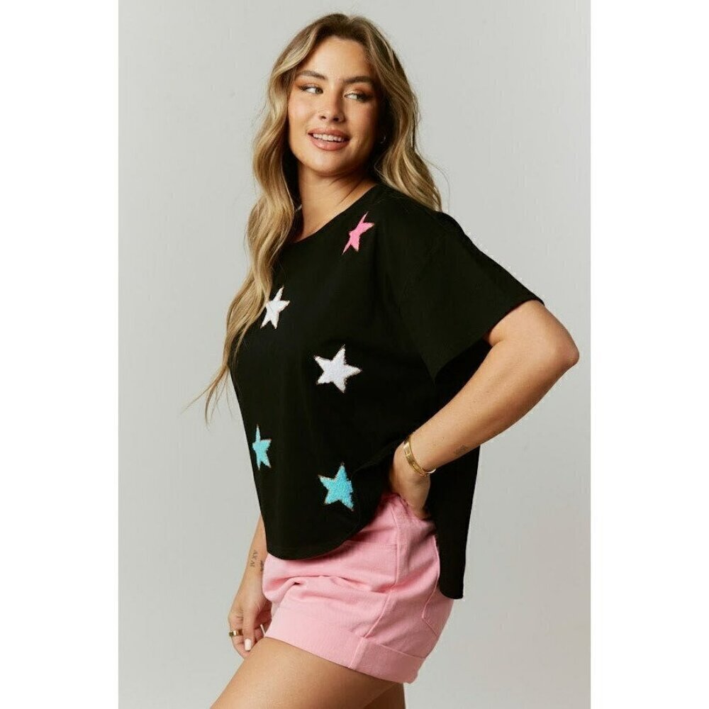 Shine the Night Star Patch Tee in Black - Picture 2 of 3